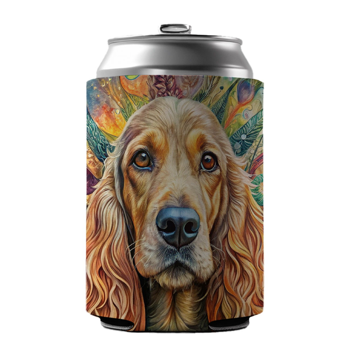 Cocker Spaniel Dog Bohemian Art Can Cooler Beer Soda Drink Insulated Holder Sleeve Hugger