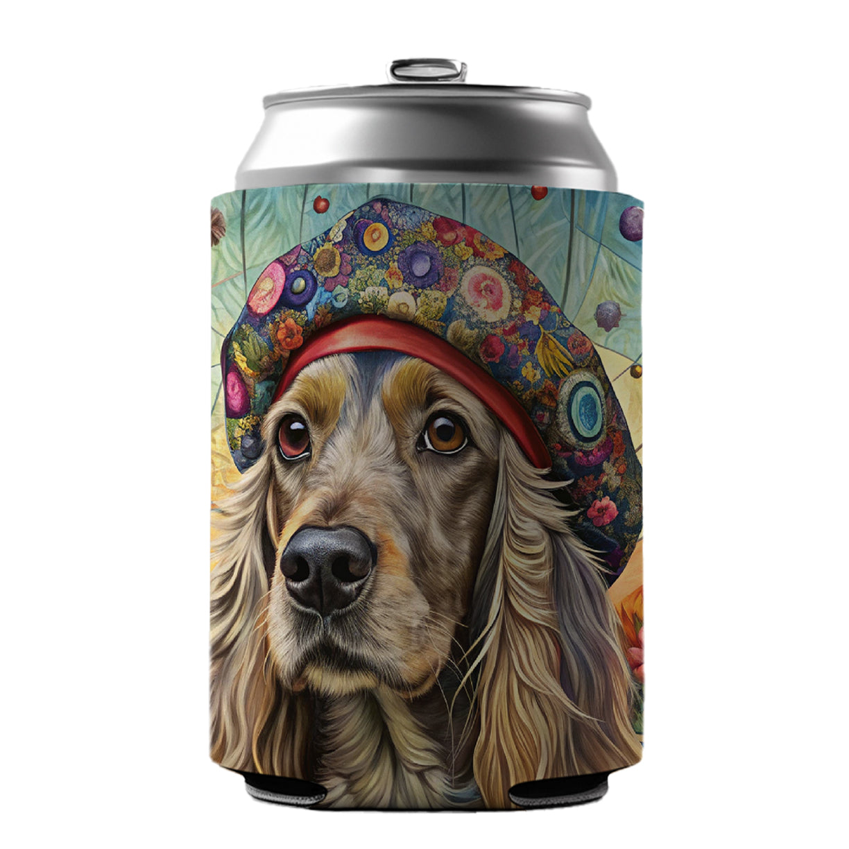 Cocker Spaniel Dog French Bohemian Art Can Cooler Beer Soda Drink Insulated Holder Sleeve Hugger