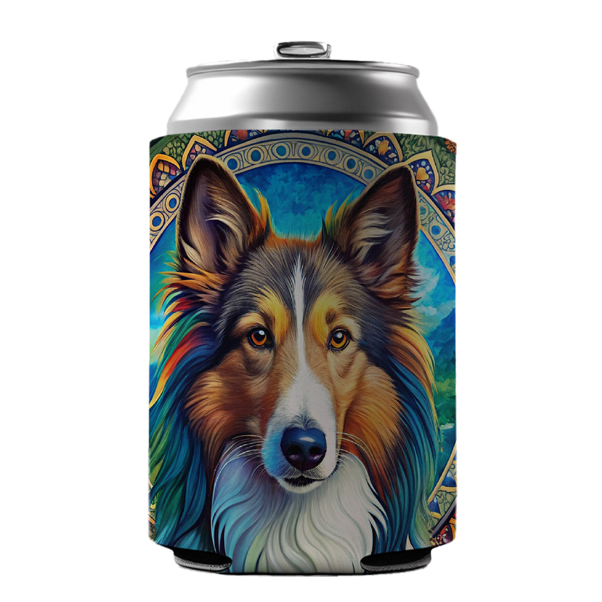 Collie Dog Bohemian Art Can Cooler Beer Soda Drink Insulated Holder Sleeve Hugger