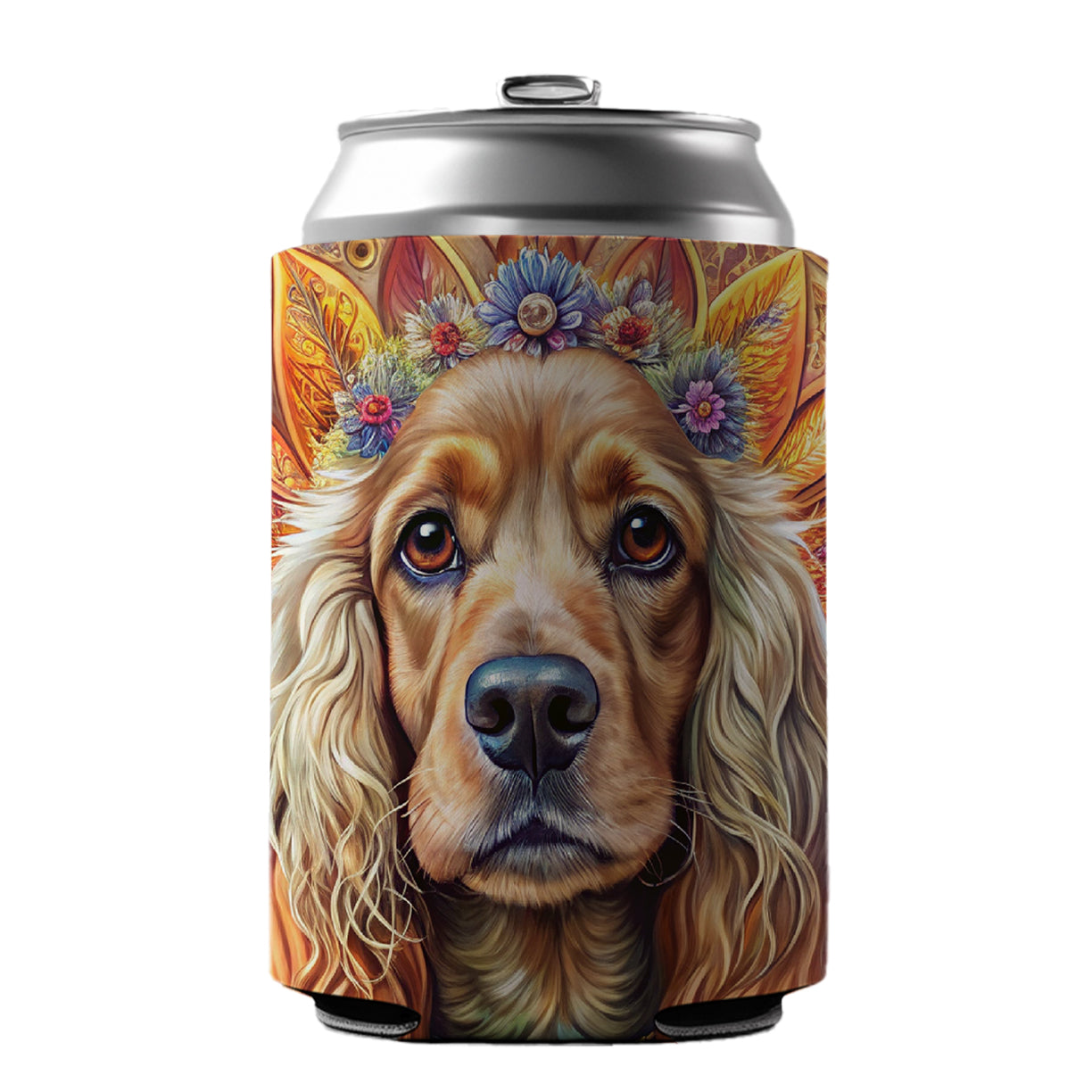 English Cocker Spaniel Dog Bohemian Art Can Cooler Beer Soda Drink Insulated Holder Sleeve Hugger