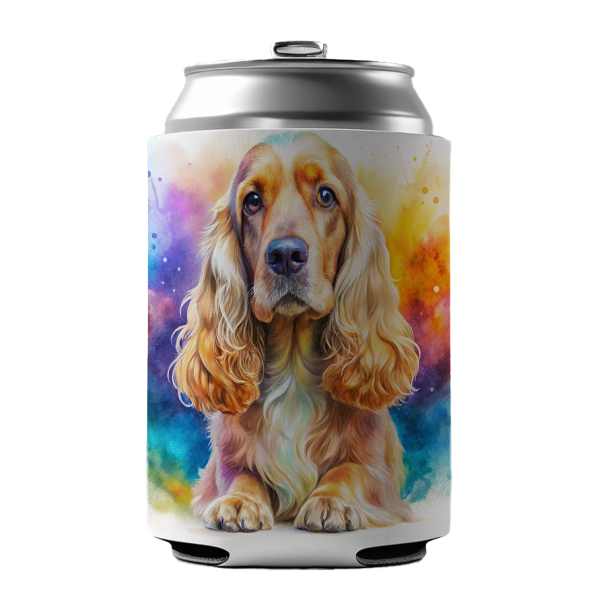 English Cocker Spaniel Dog Watercolor Style Can Cooler Beer Soda Drink Insulated Holder Sleeve Hugger