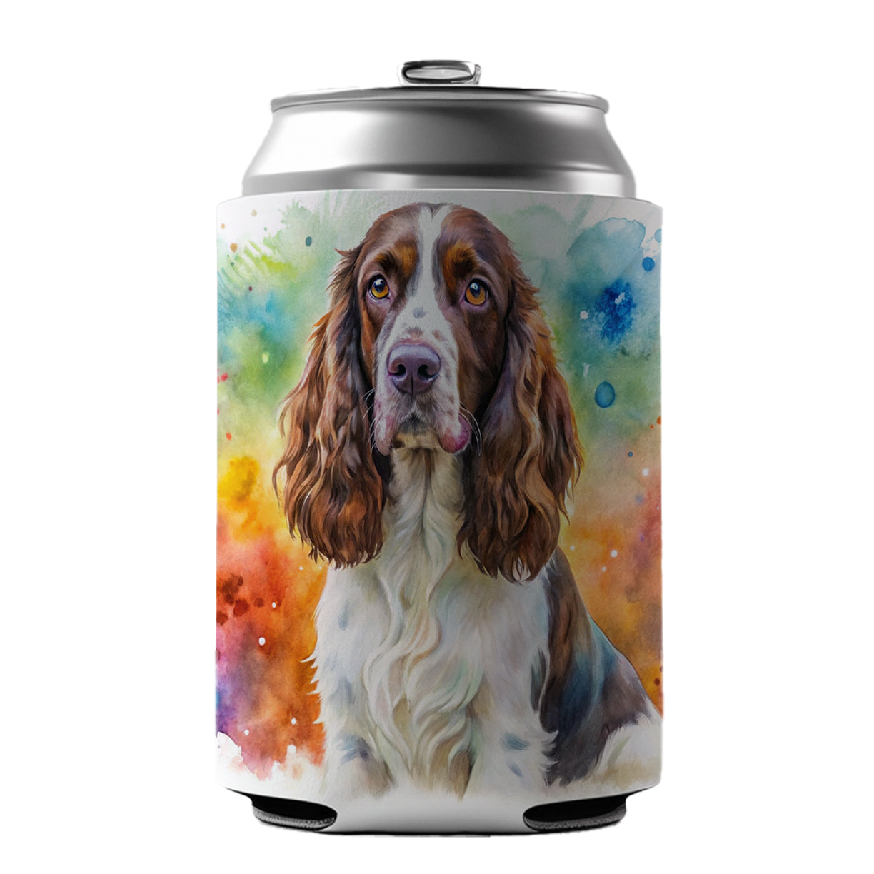 English Springer Spaniel Dog Watercolor Style Can Cooler Beer Soda Drink Insulated Holder Sleeve Hugger