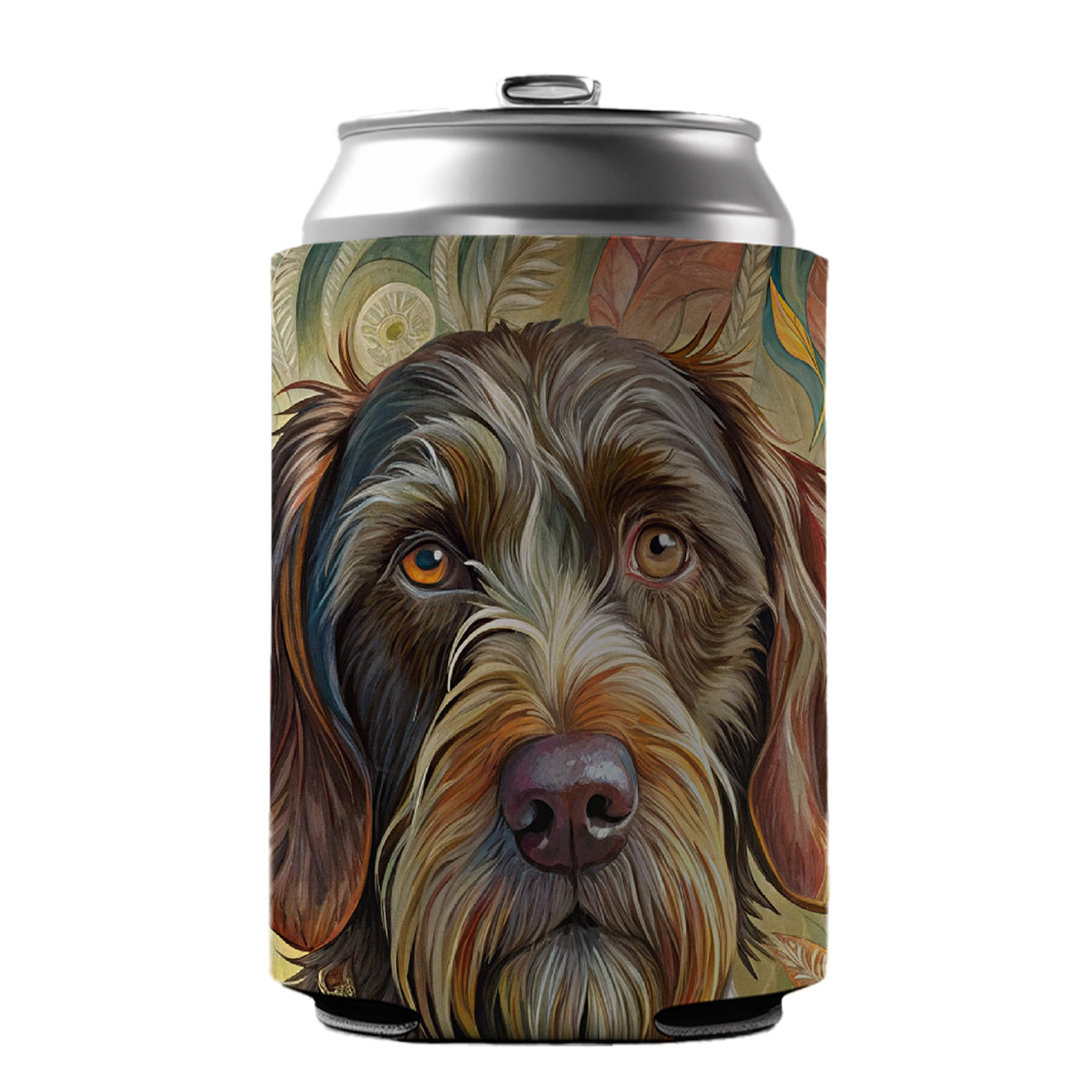 German Wirehaired Pointer Dog French Bohemian Art Can Cooler Beer Soda Drink Insulated Holder Sleeve Hugger