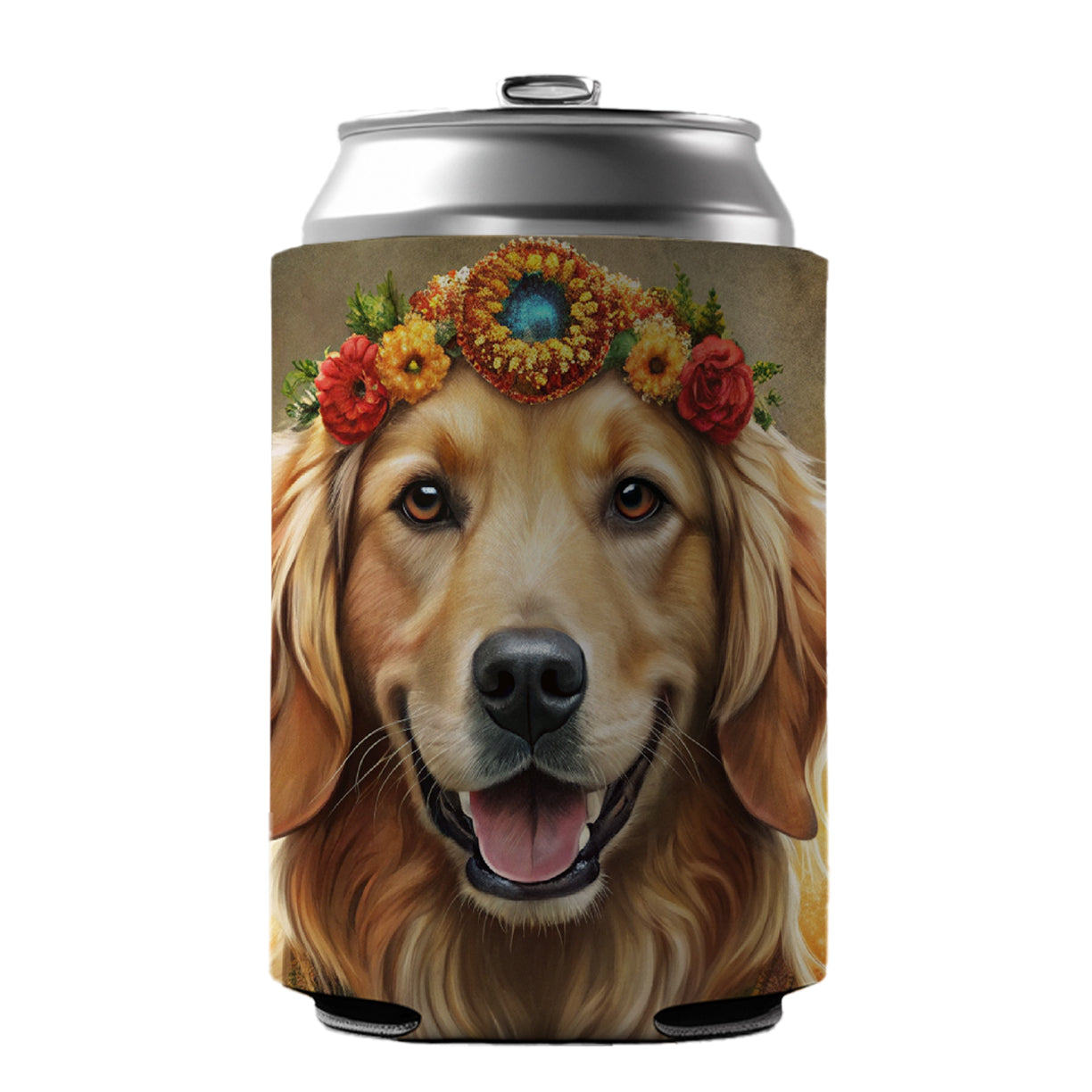 Golden Retriever Dog Bohemian Art Can Cooler Beer Soda Drink Insulated Holder Sleeve Hugger