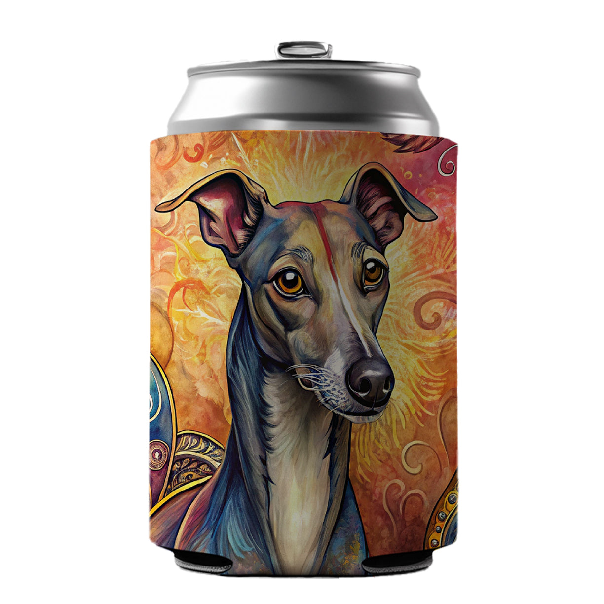 Italian Greyhound Dog Bohemian Art Can Cooler Beer Soda Drink Insulated Holder Sleeve Hugger