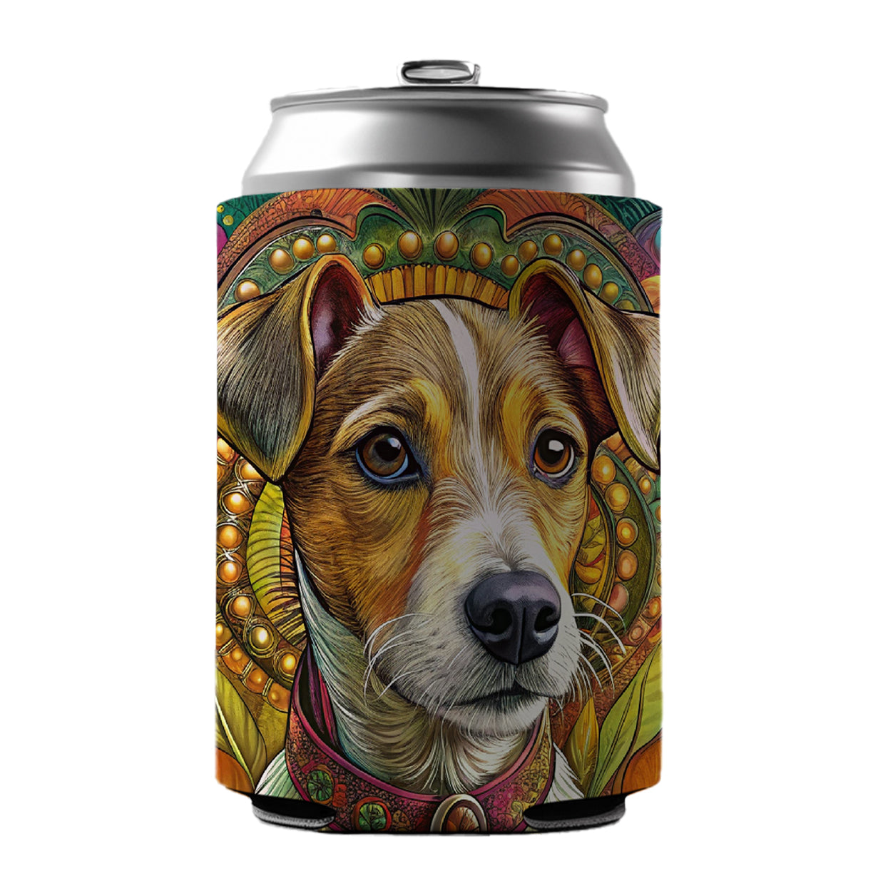 Jack Russell Terrier Dog Bohemian Art Can Cooler Beer Soda Drink Insulated Holder Sleeve Hugger