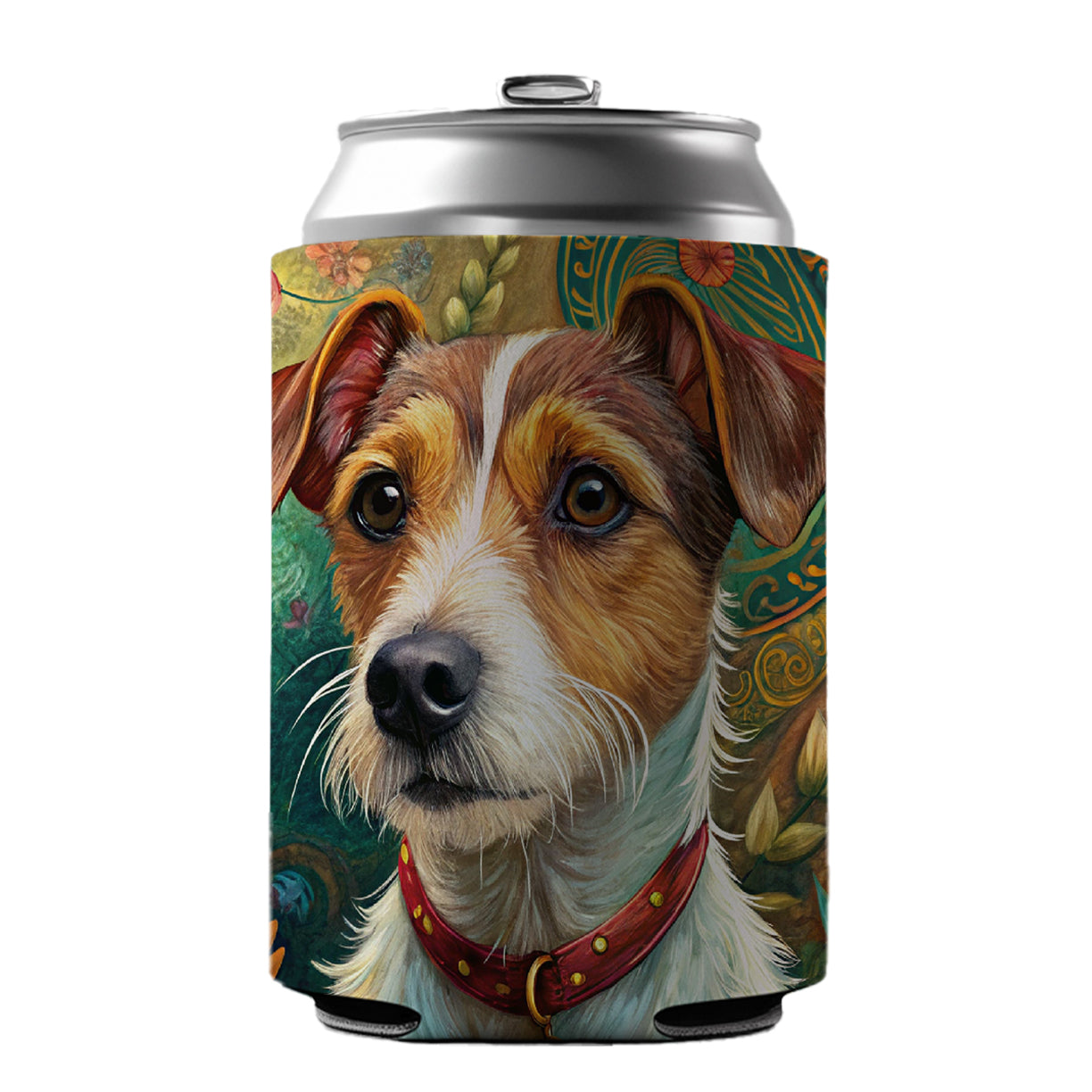 Jack Russell Terrier Dog French Bohemian Art Can Cooler Beer Soda Drink Insulated Holder Sleeve Hugger