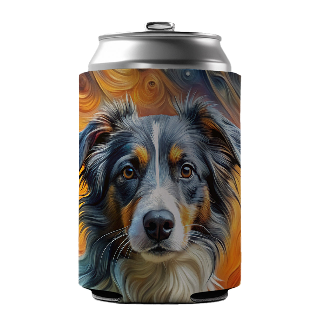 Miniature American Shepherd Dog Abstract Art Can Cooler Beer Soda Drink Insulated Holder Sleeve Hugger