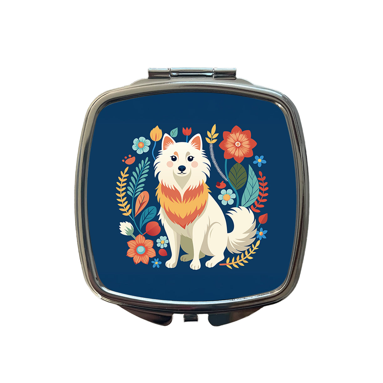 American Eskimo Dog Floral Flowers Small Travel Purse Handbag Pocket Makeup Compact Mirror
