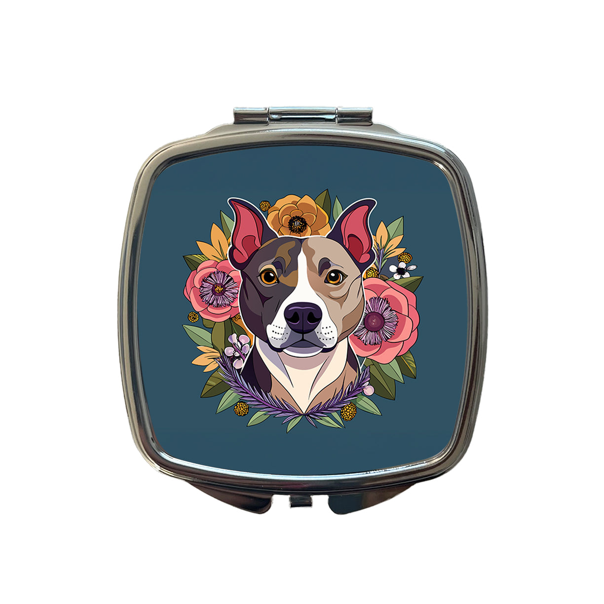 American Staffordshire Terrier Dog Floral Flowers Small Travel Purse Handbag Pocket Makeup Compact Mirror