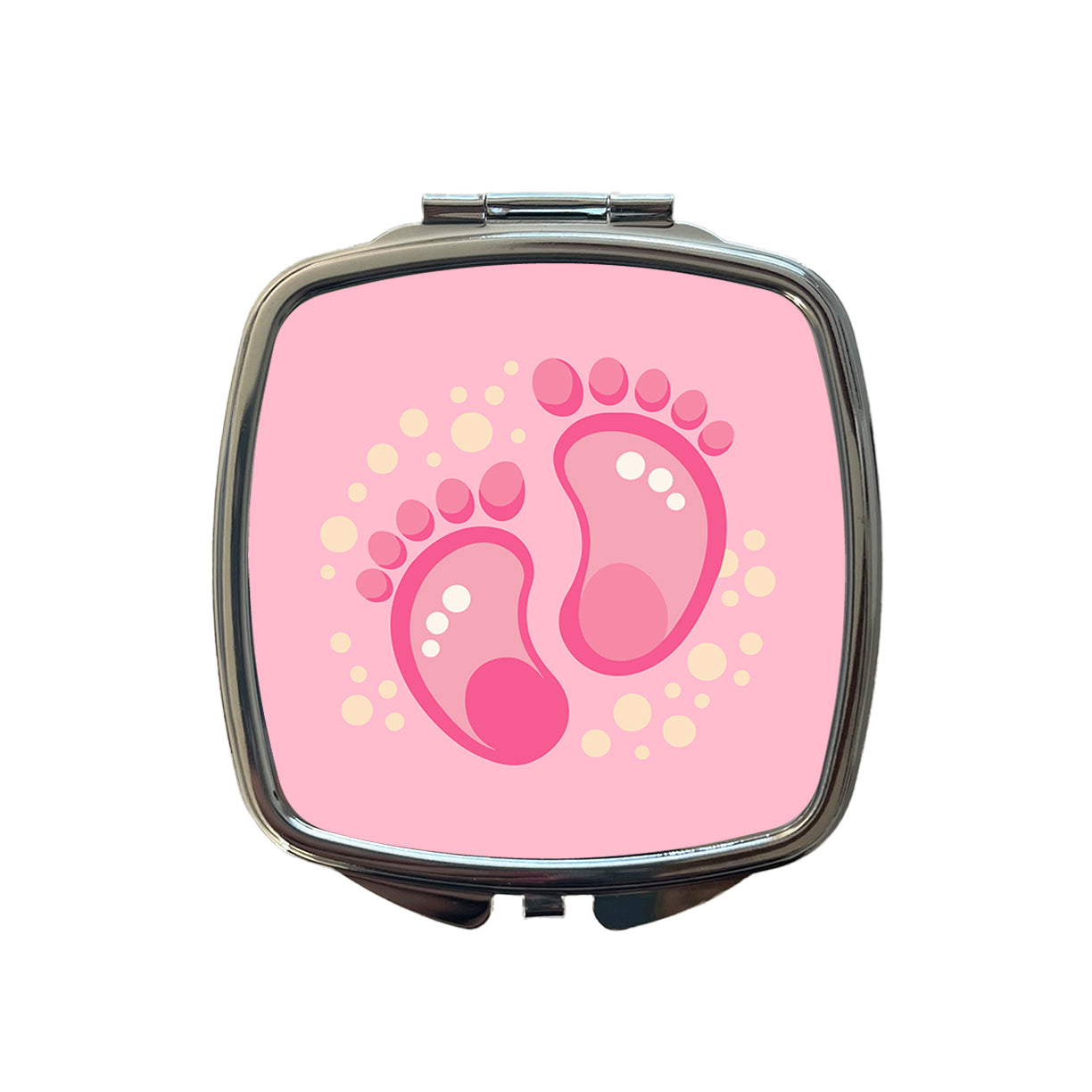 Baby Footprints Pink Small Travel Purse Handbag Pocket Makeup Compact Mirror