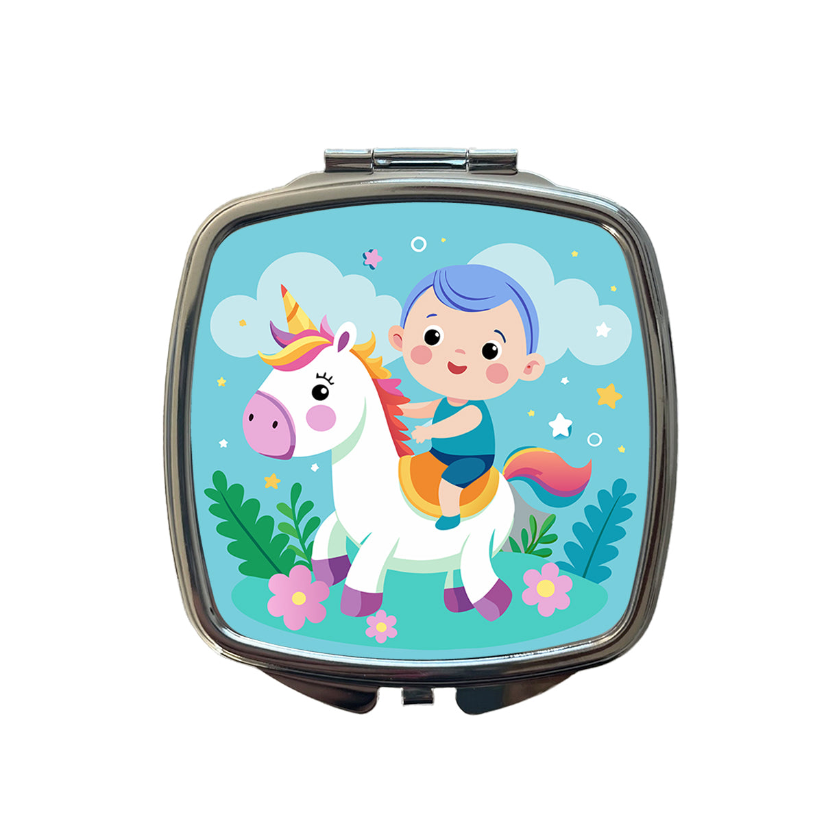 Baby Riding Unicorn Cute Funny Small Travel Purse Handbag Pocket Makeup Compact Mirror