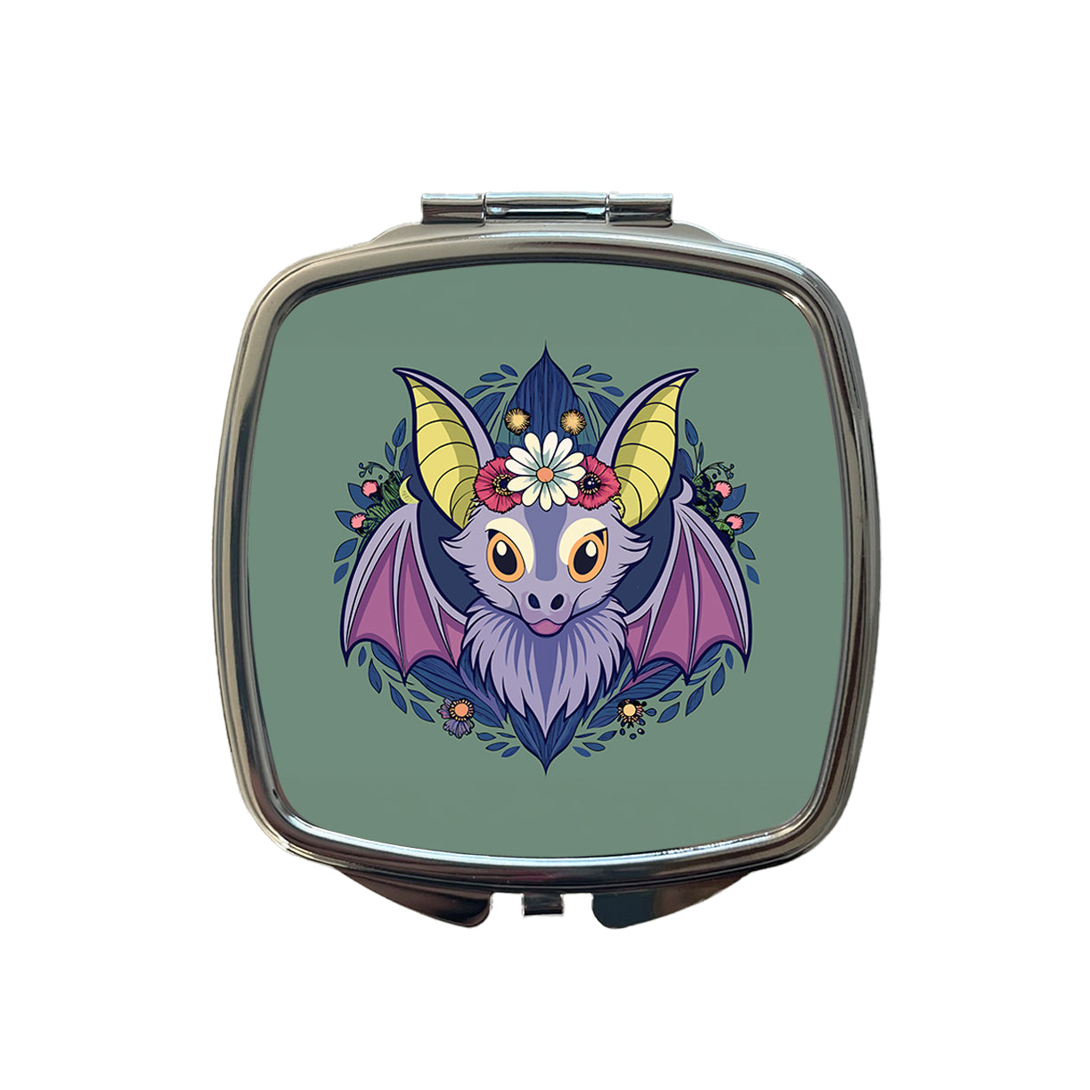 Bat Floral Flowers Halloween Small Travel Purse Handbag Pocket Makeup Compact Mirror