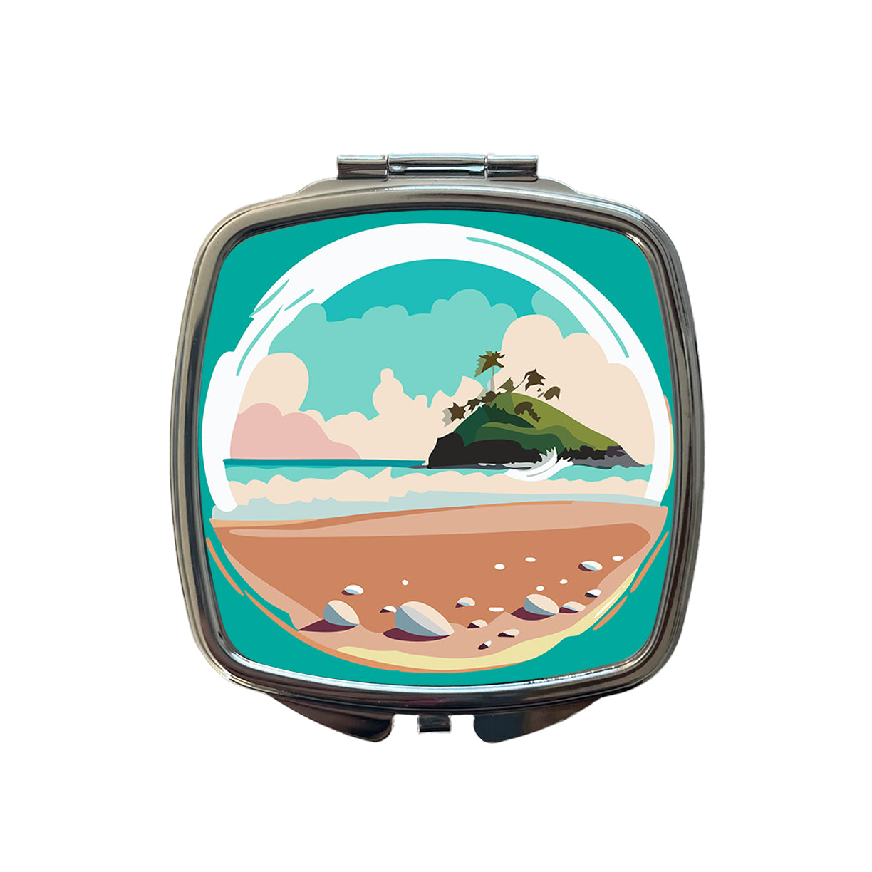 Beach Ocean Paradise Tropical Island Vacation Travel Small Travel Purse Handbag Pocket Makeup Compact Mirror
