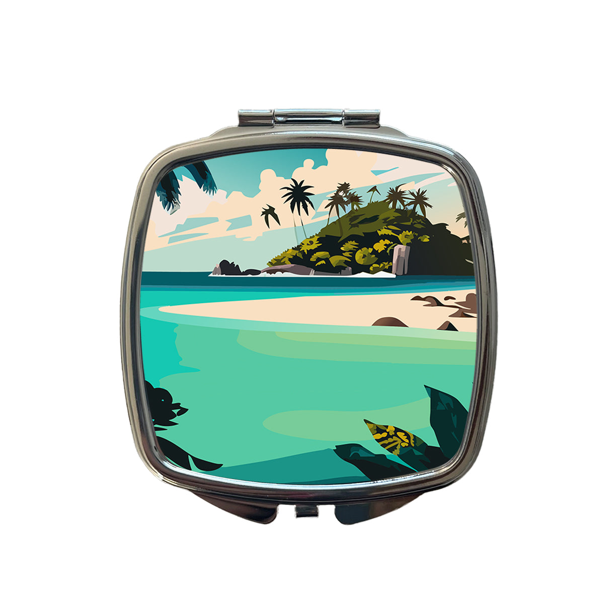 Beach Tropical Island Paradise Vacation Small Travel Purse Handbag Pocket Makeup Compact Mirror