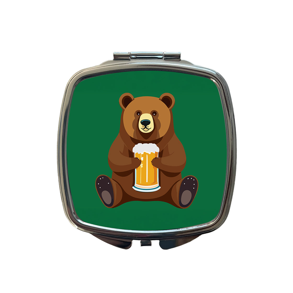 Bear Drinking Beer Sitting Funny Small Travel Purse Handbag Pocket Makeup Compact Mirror