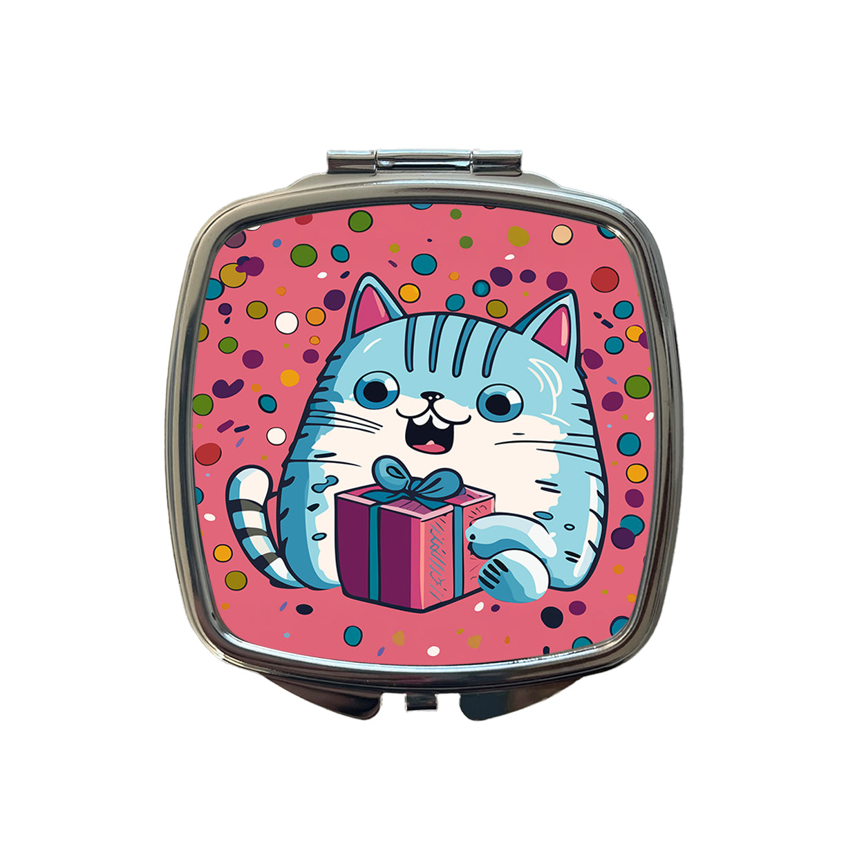 Birthday Cat Blue Funny Small Travel Purse Handbag Pocket Makeup Compact Mirror