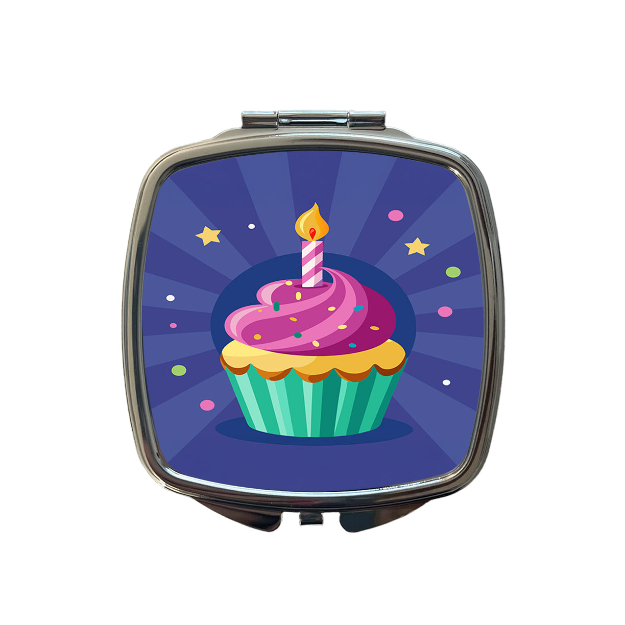 Birthday Cupcake with Candle Small Travel Purse Handbag Pocket Makeup Compact Mirror