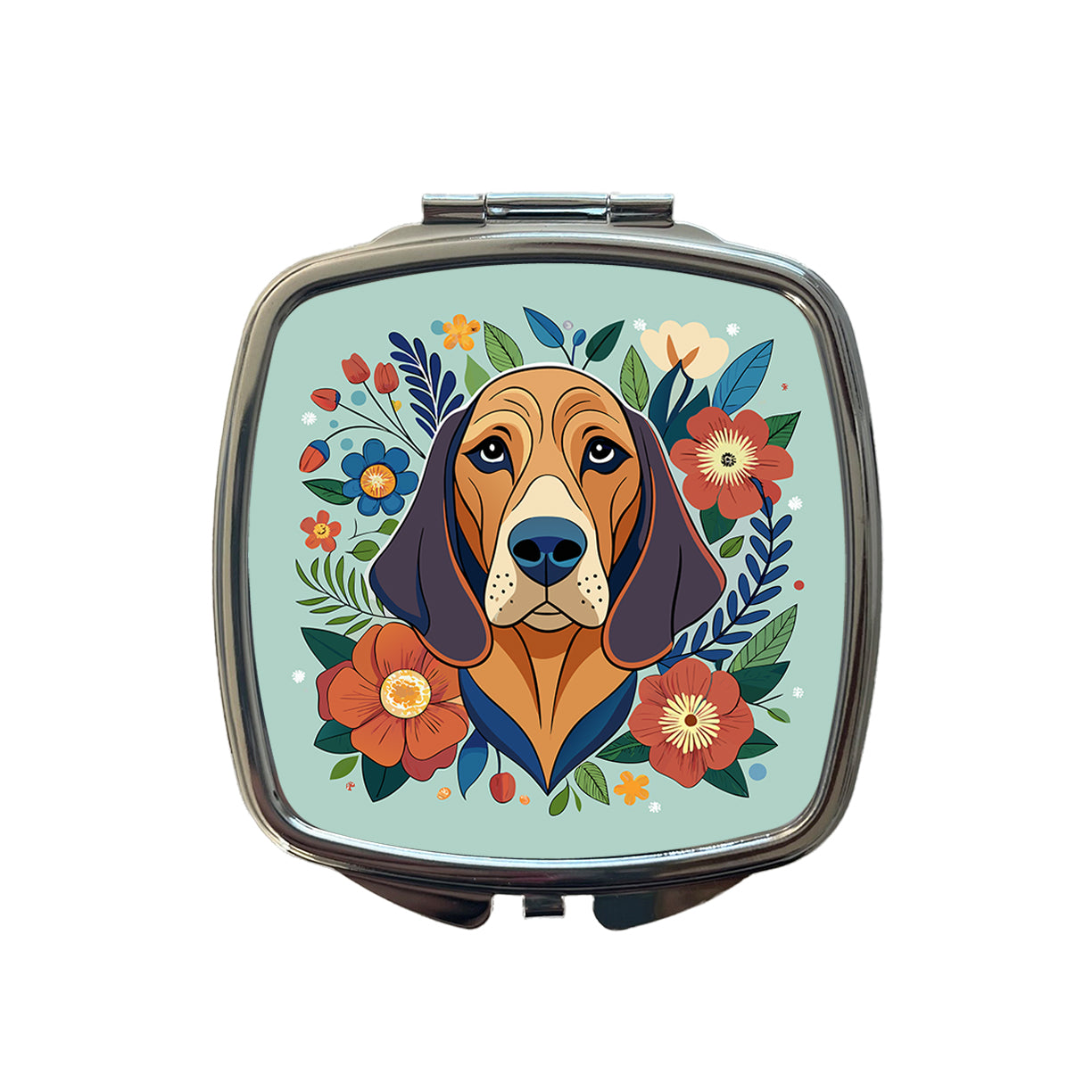 Bloodhound Dog Floral Flowers Small Travel Purse Handbag Pocket Makeup Compact Mirror