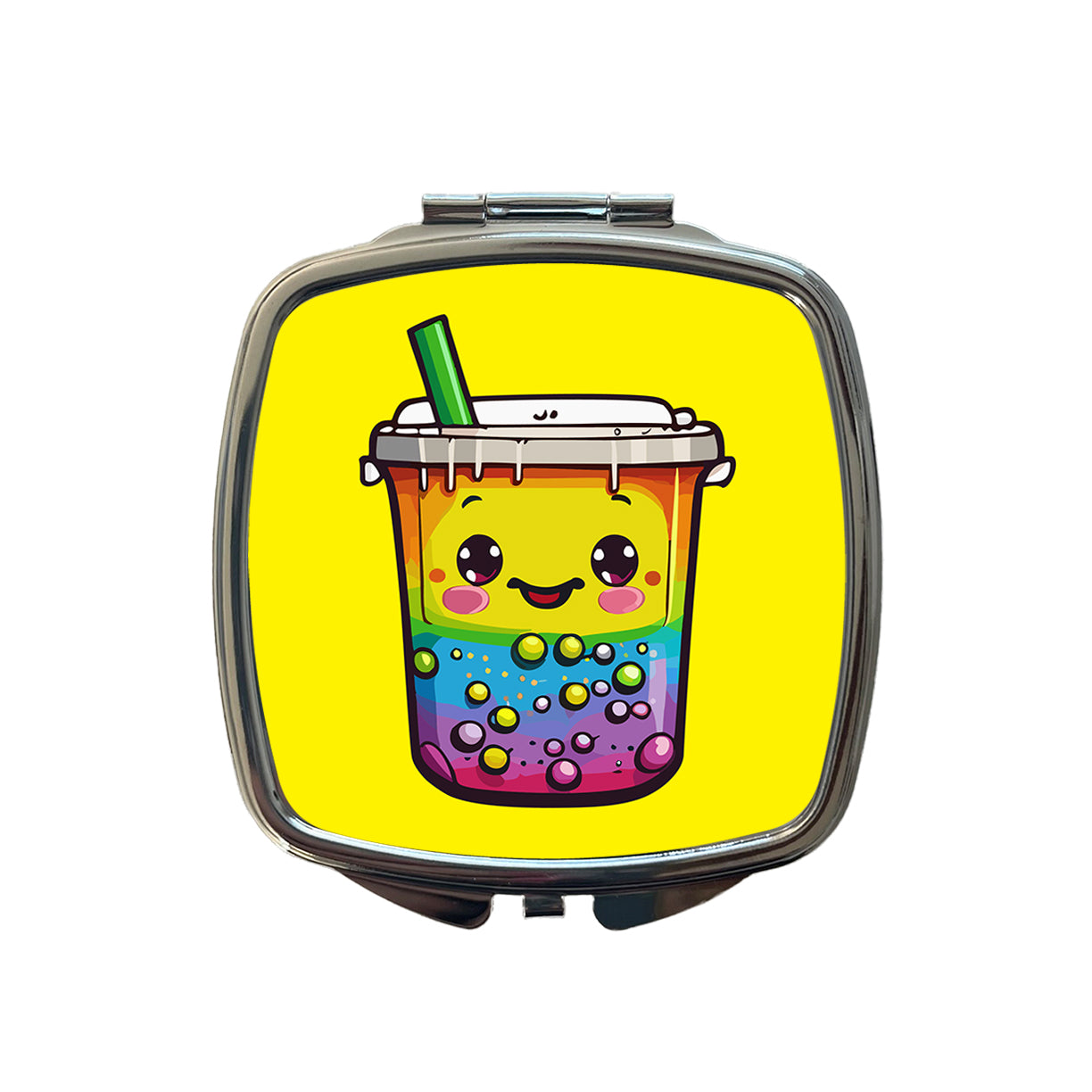 Boba Bubble Tea Rainbow Cute Small Travel Purse Handbag Pocket Makeup Compact Mirror