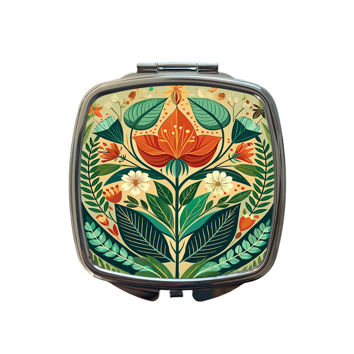 Botanical Floral Art Nouveau Design Small Travel Purse Handbag Pocket Makeup Compact Mirror
