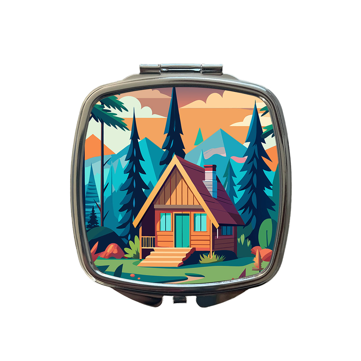 Cabin in the Forest Rustic Log Small Travel Purse Handbag Pocket Makeup Compact Mirror