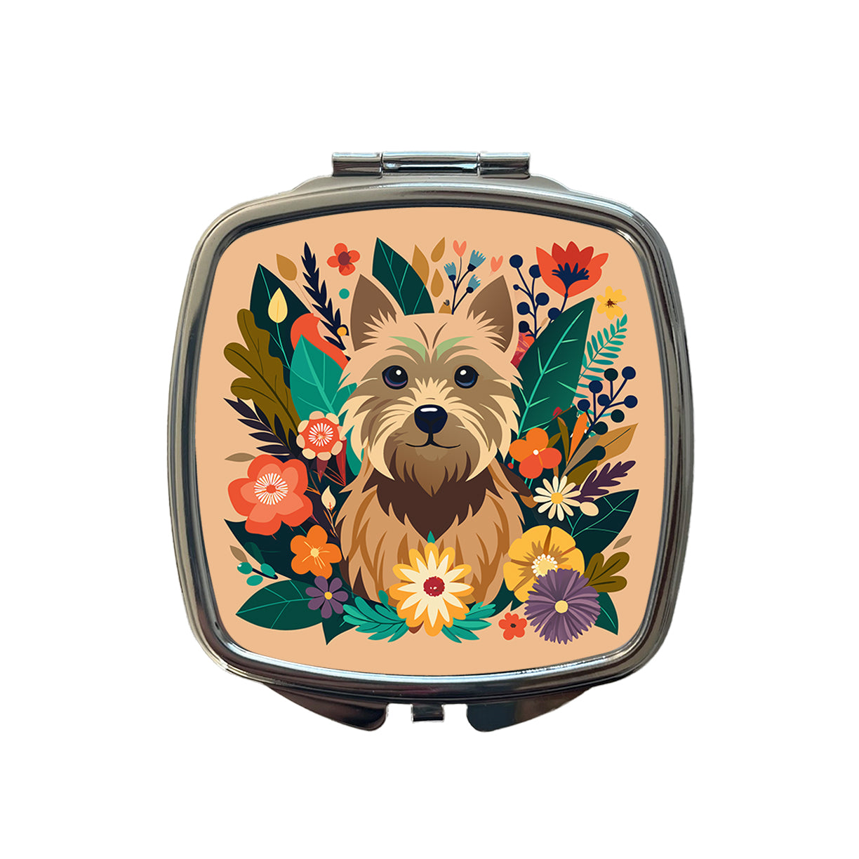 Cairn Terrier Dog Floral Flowers Small Travel Purse Handbag Pocket Makeup Compact Mirror