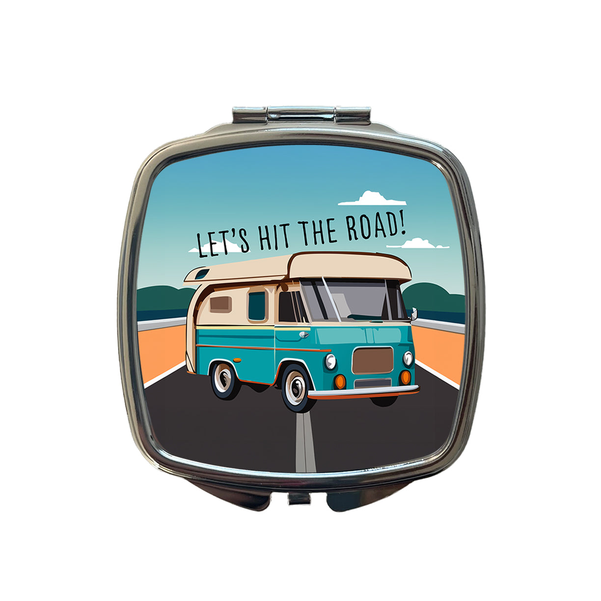 Camper RV Retro Vintage Traveling Hit the Road Camping Small Travel Purse Handbag Pocket Makeup Compact Mirror