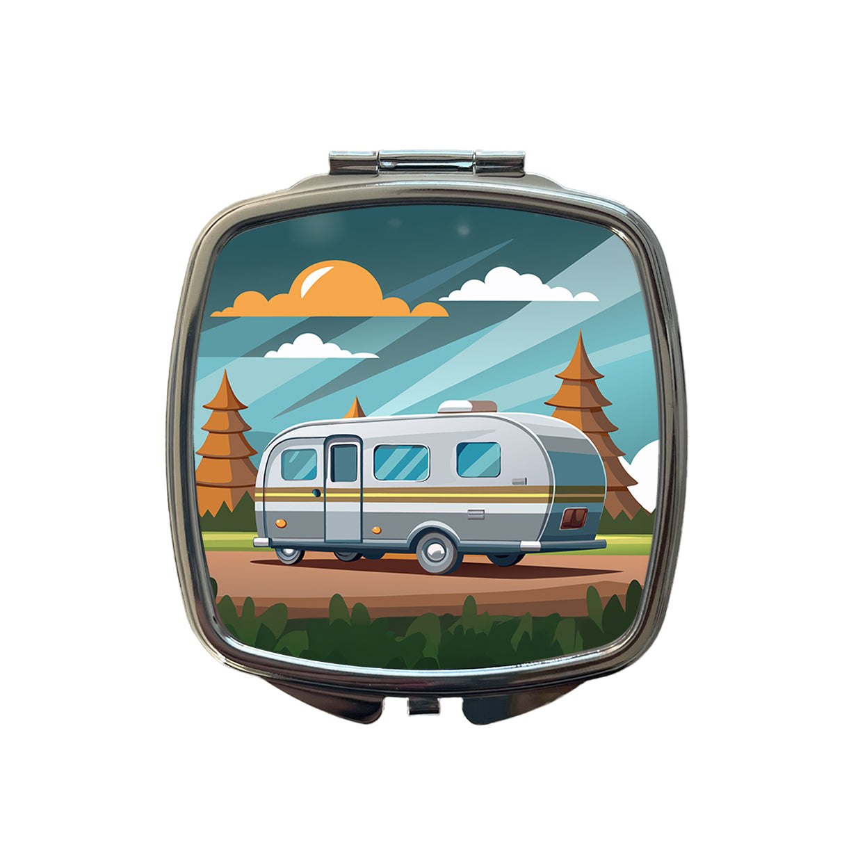 Camper RV Trailer Traveling Road Trip Small Travel Purse Handbag Pocket Makeup Compact Mirror