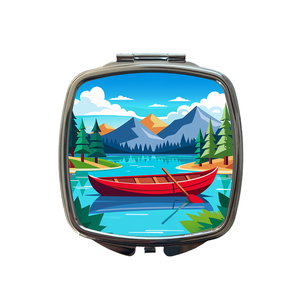 Canoe on Lake Red Small Travel Purse Handbag Pocket Makeup Compact Mirror