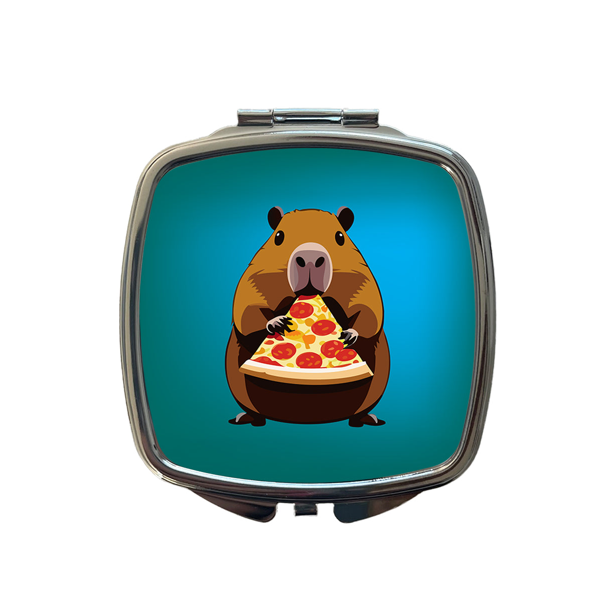 Capybara Eating Pizza Funny Small Travel Purse Handbag Pocket Makeup Compact Mirror