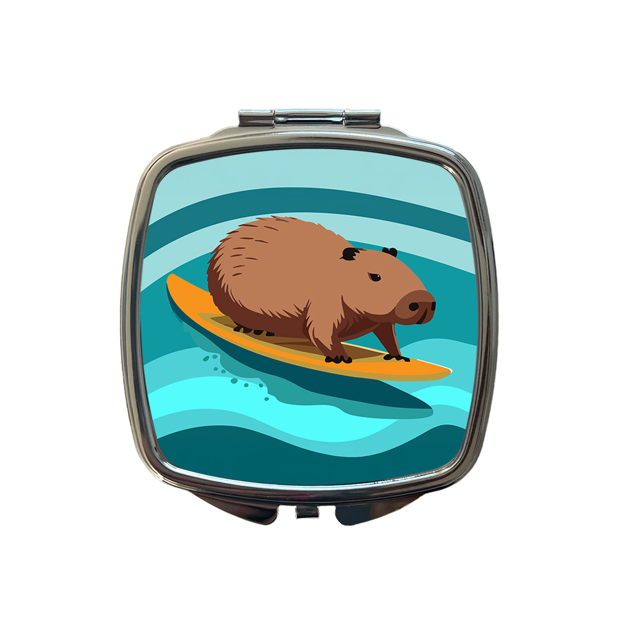 Capybara Surfing Surfer Ocean Funny Small Travel Purse Handbag Pocket Makeup Compact Mirror