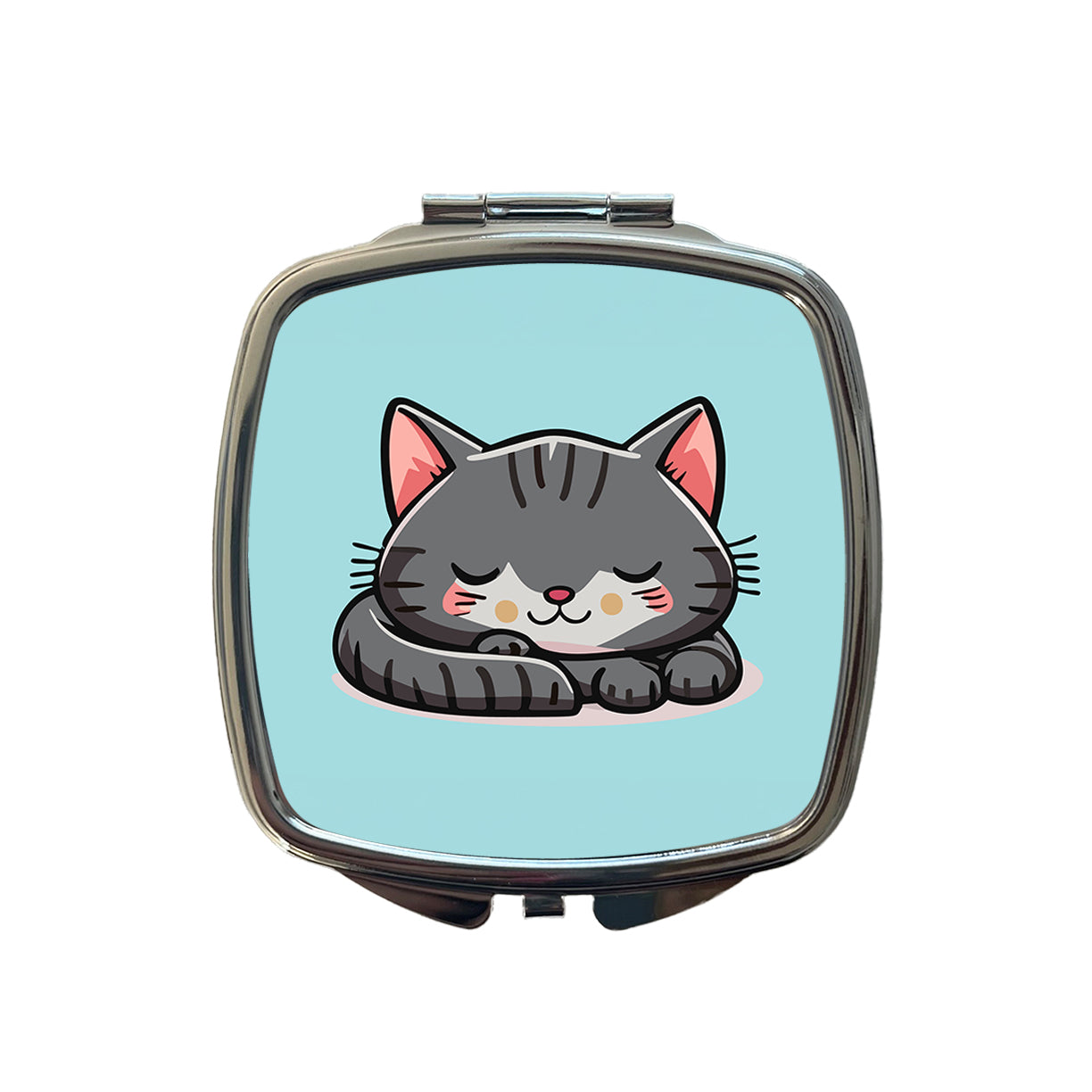 Cat Gray Sleeping Small Travel Purse Handbag Pocket Makeup Compact Mirror