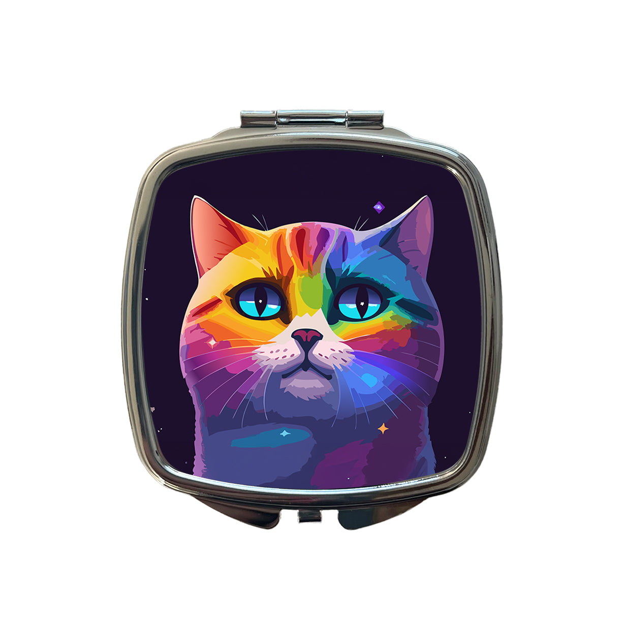 Cat Rainbow in Space Stunning Small Travel Purse Handbag Pocket Makeup Compact Mirror