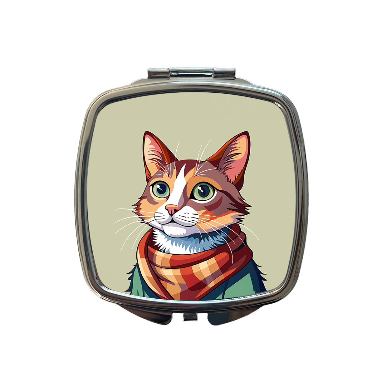 Cat Wearing Scarf Small Travel Purse Handbag Pocket Makeup Compact Mirror