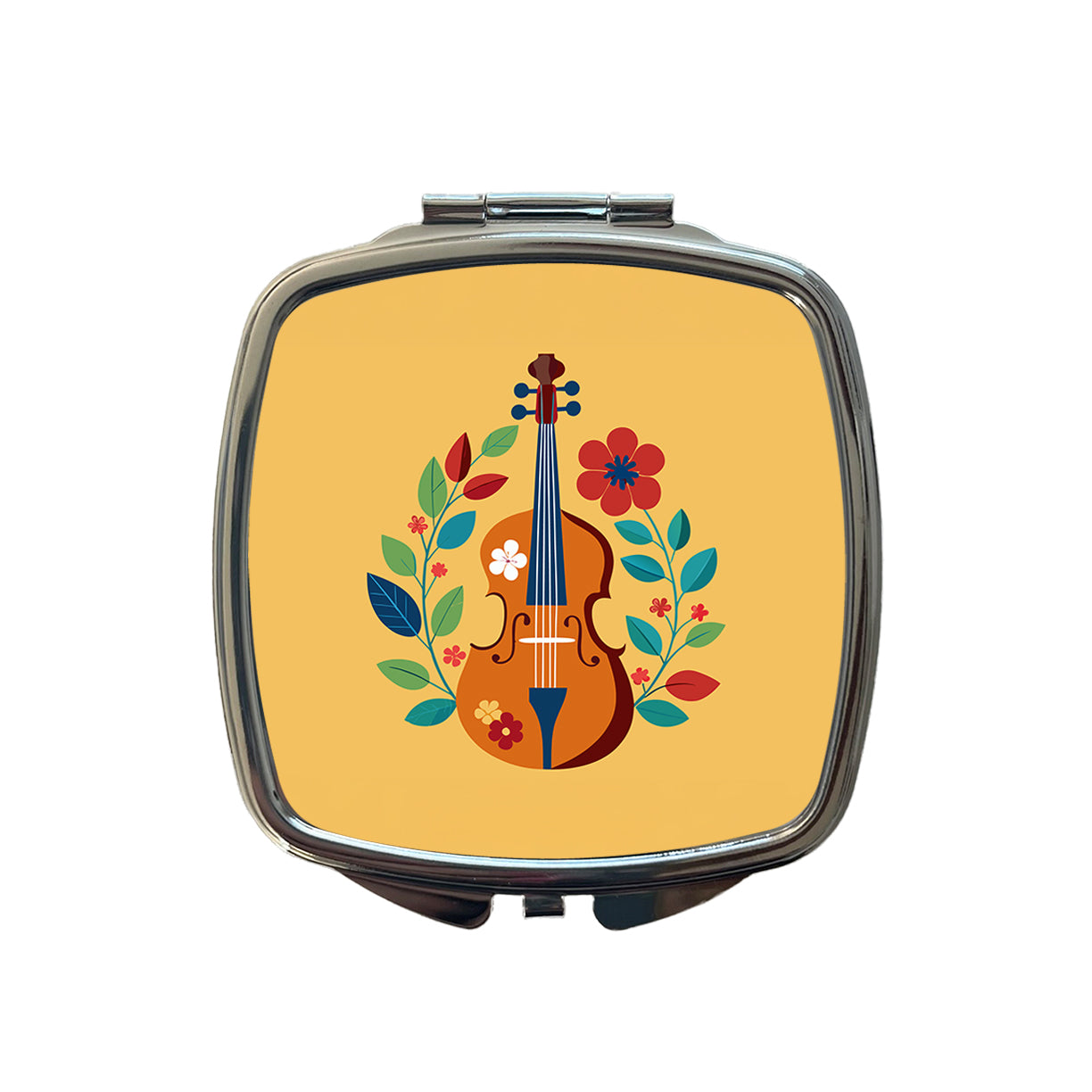 Cello Floral Motif Music Small Travel Purse Handbag Pocket Makeup Compact Mirror