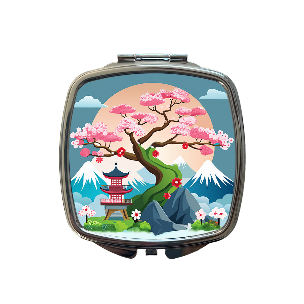 Cherry Blossom Tree Japanese Garden Small Travel Purse Handbag Pocket Makeup Compact Mirror