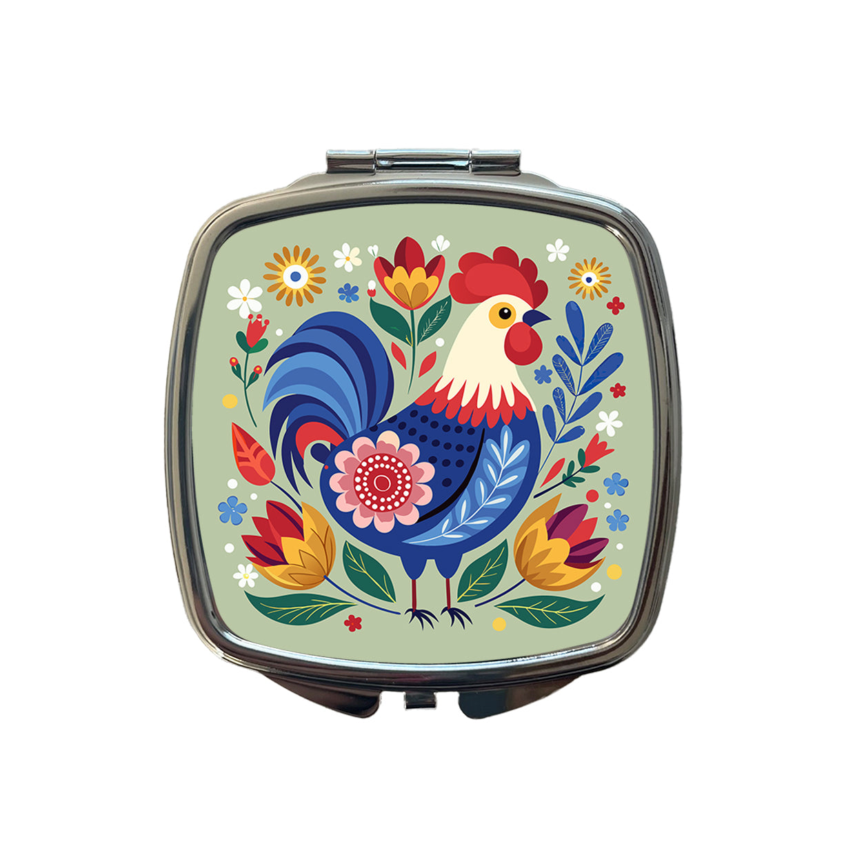 Chicken Rooster Floral Flowers Small Travel Purse Handbag Pocket Makeup Compact Mirror