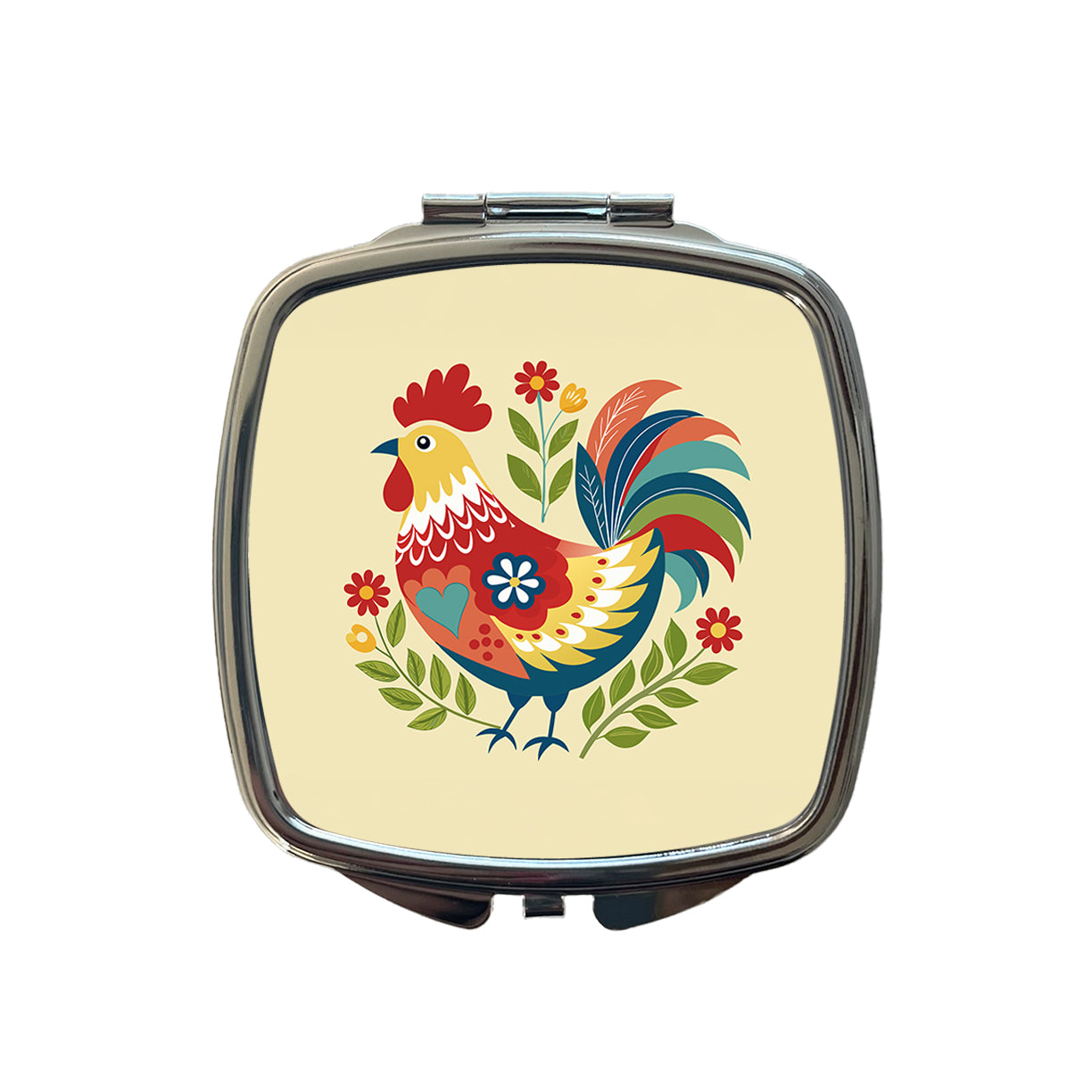 Chicken Rooster Flowers Small Travel Purse Handbag Pocket Makeup Compact Mirror