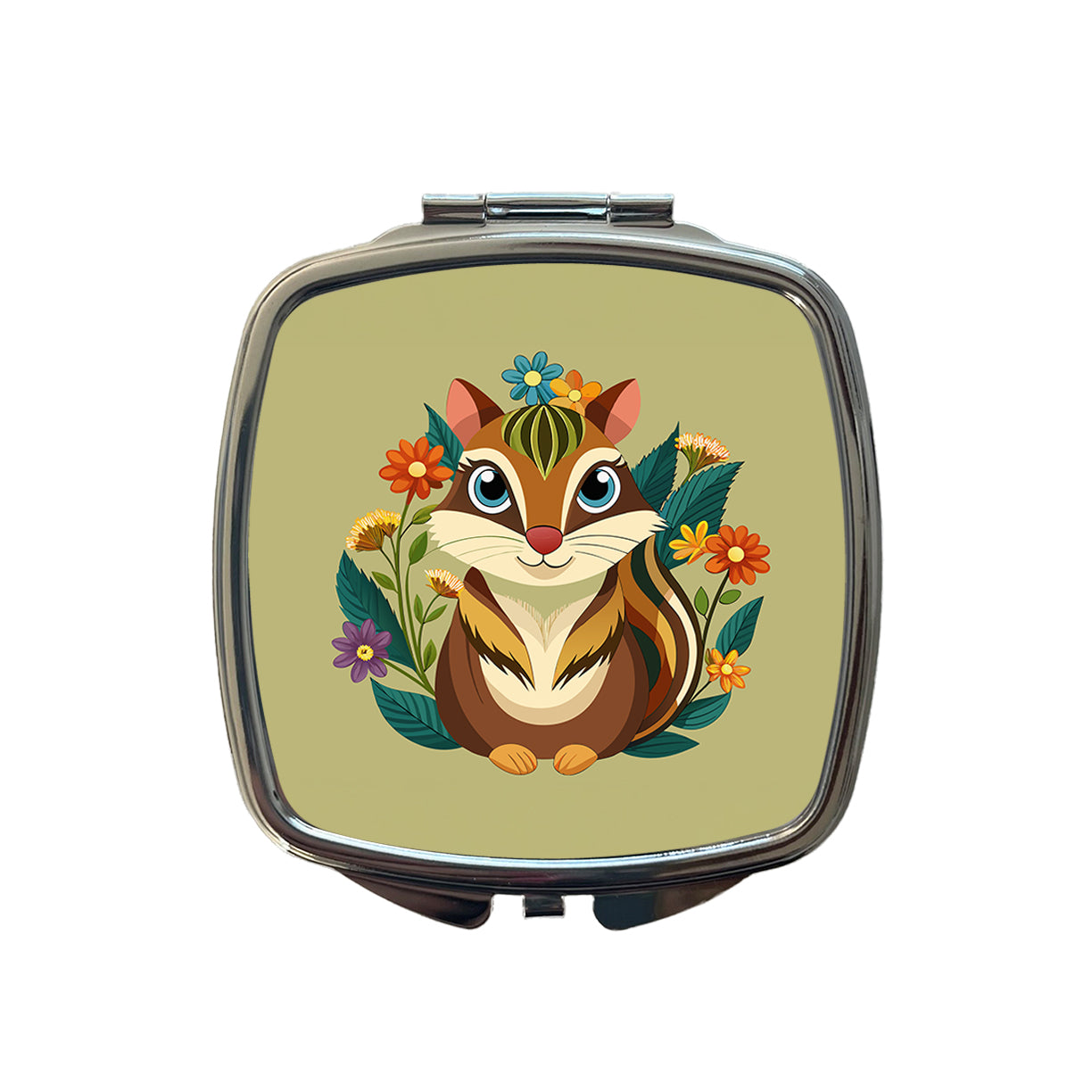 Chipmunk Floral Flowers Small Travel Purse Handbag Pocket Makeup Compact Mirror