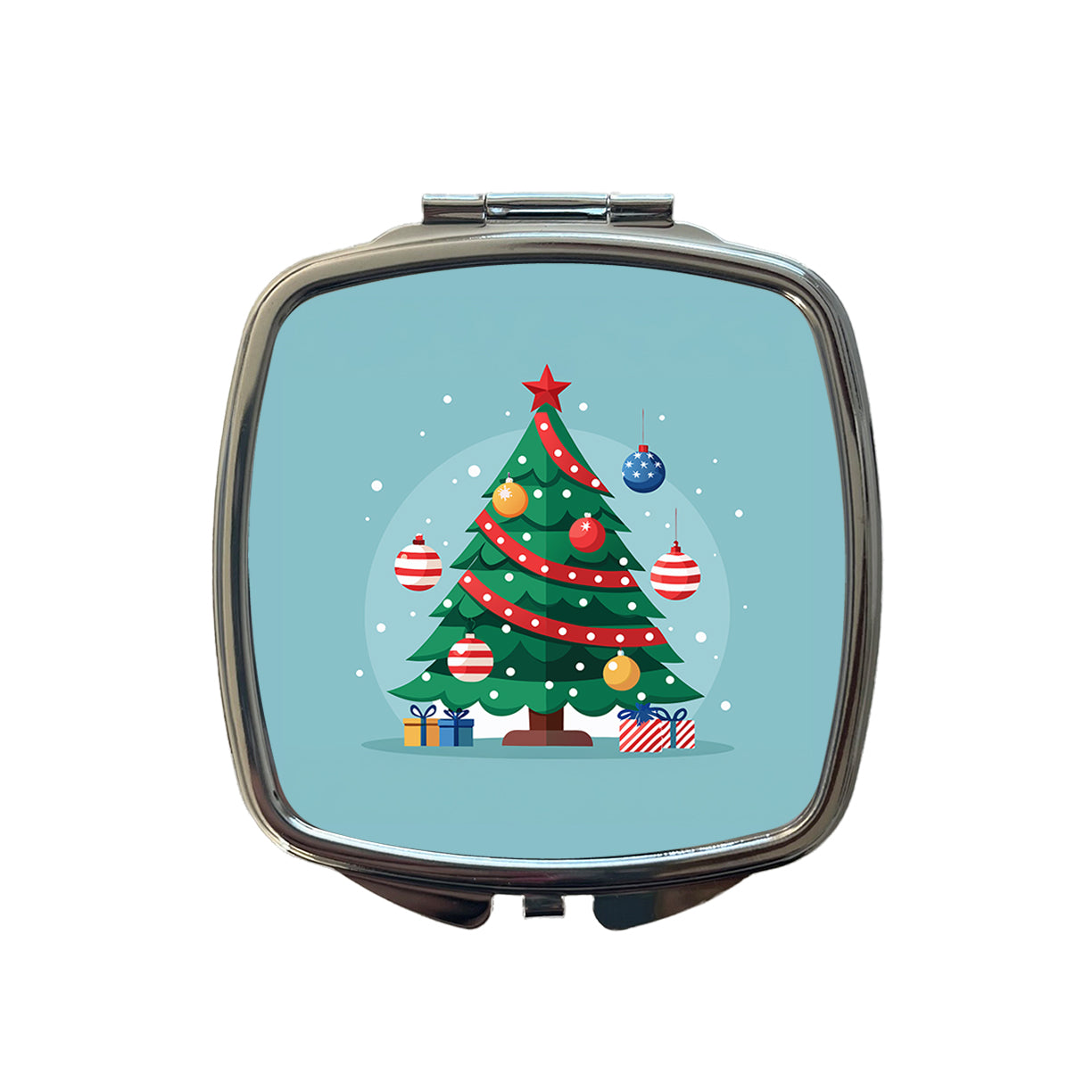 Christmas Patriotic Tree Ornaments Subtle Small Travel Purse Handbag Pocket Makeup Compact Mirror