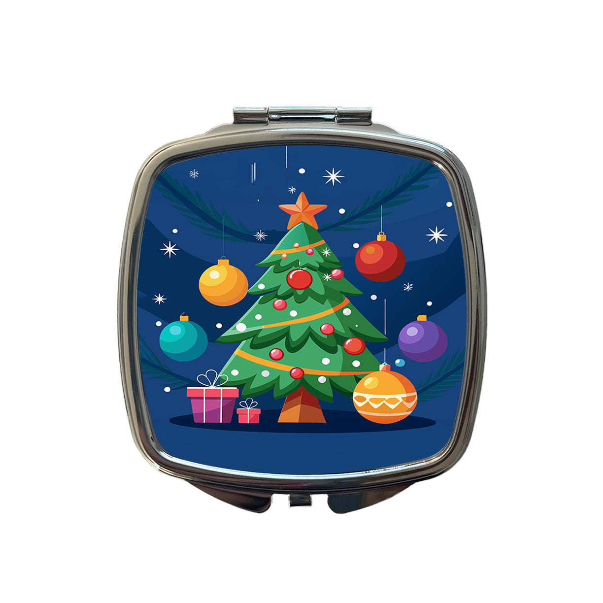 Christmas Tree and Ornaments Modern Small Travel Purse Handbag Pocket Makeup Compact Mirror