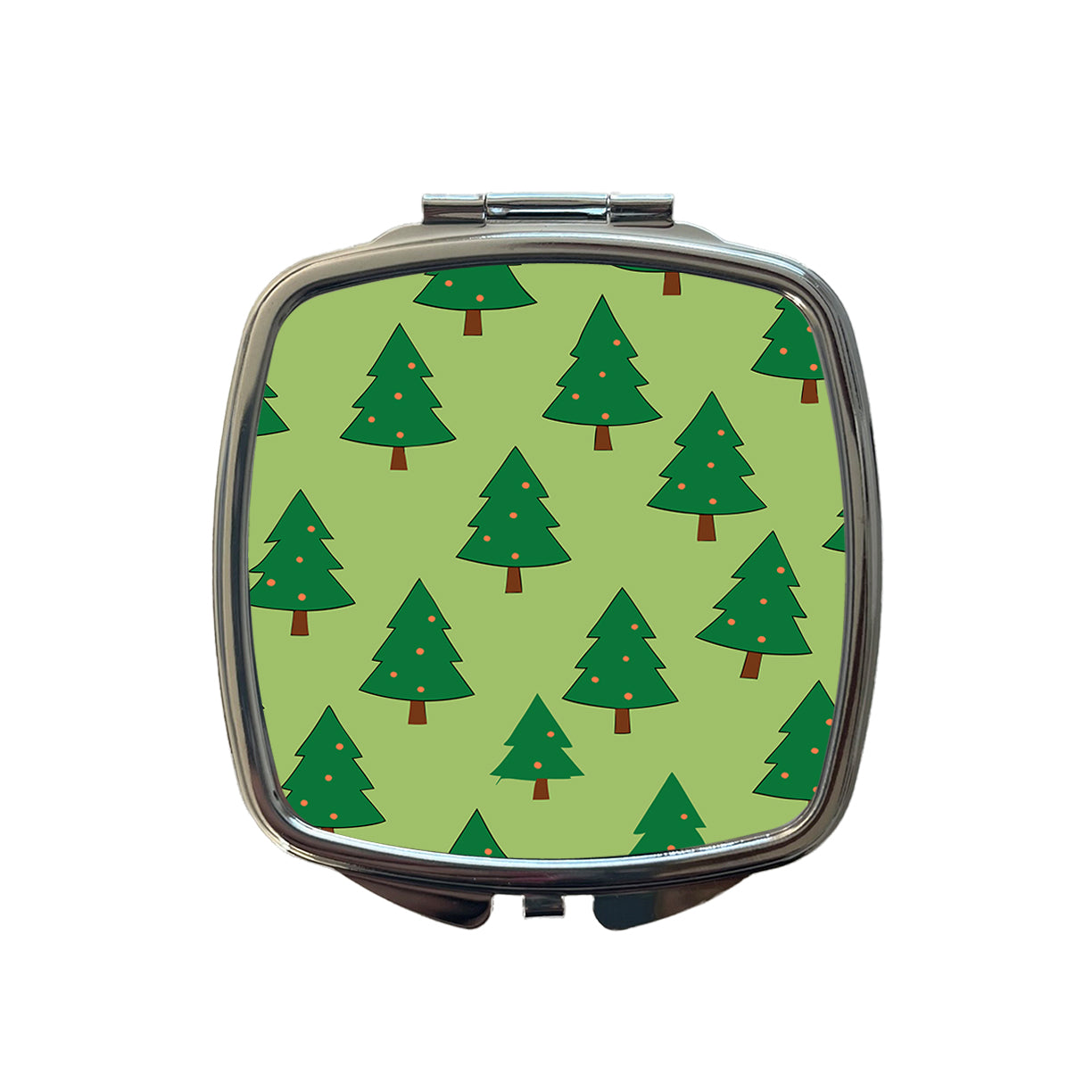 Christmas Trees Green Pattern Small Travel Purse Handbag Pocket Makeup Compact Mirror