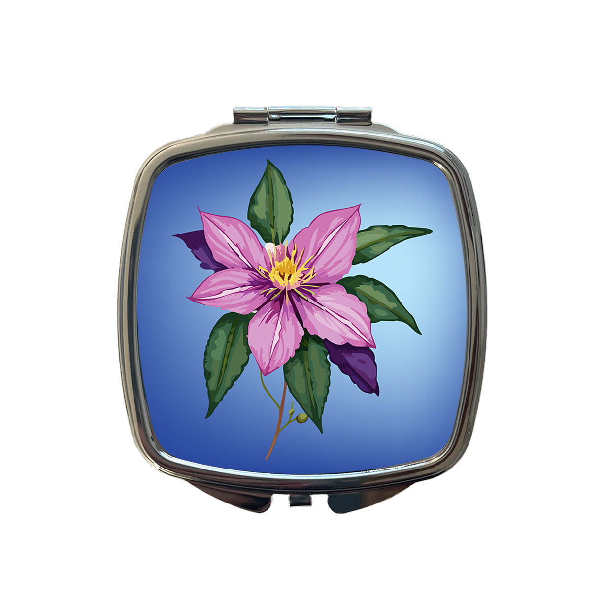Clematis Flower Purple Watercolor Small Travel Purse Handbag Pocket Makeup Compact Mirror