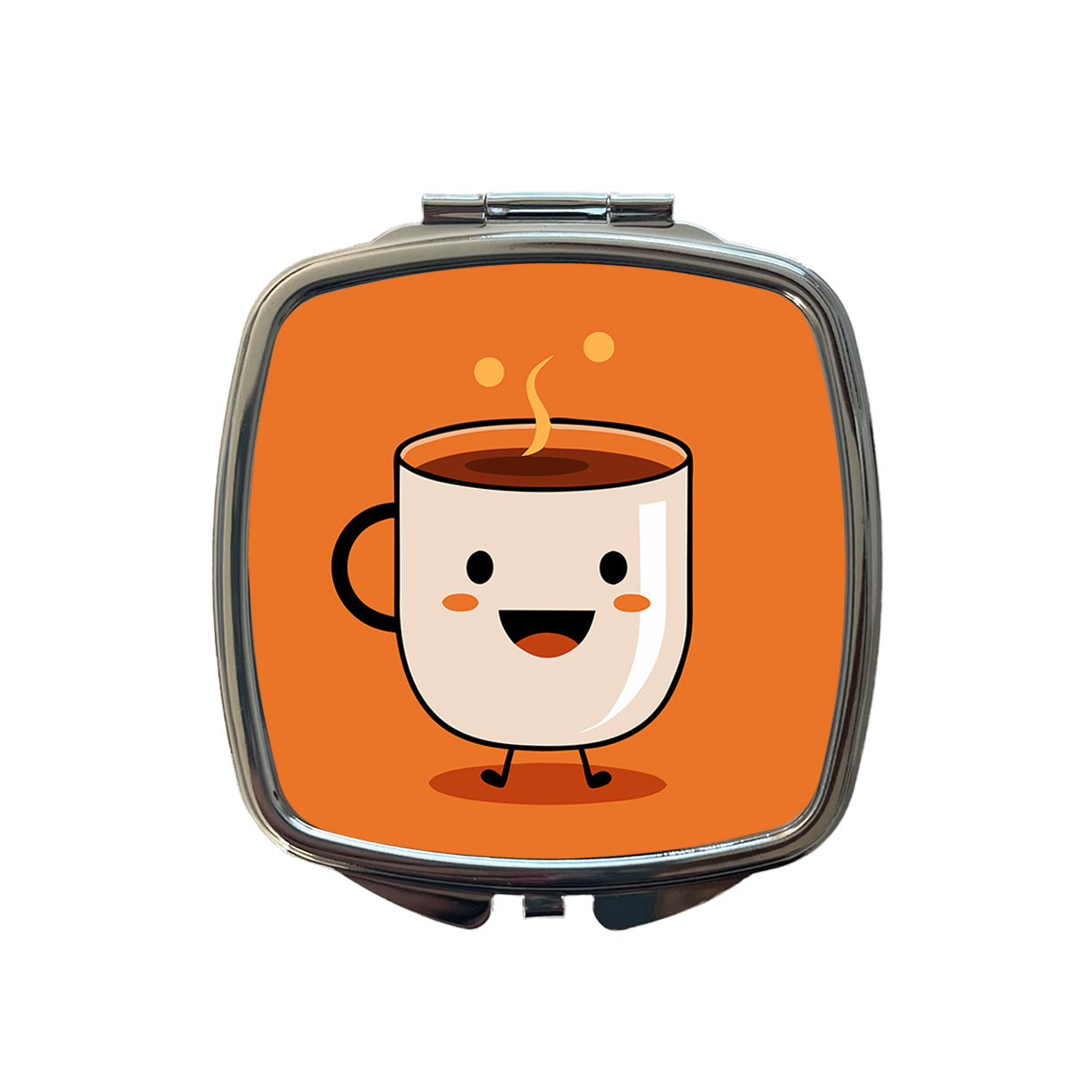 Coffee Mug Cup Smiling Happy Small Travel Purse Handbag Pocket Makeup Compact Mirror