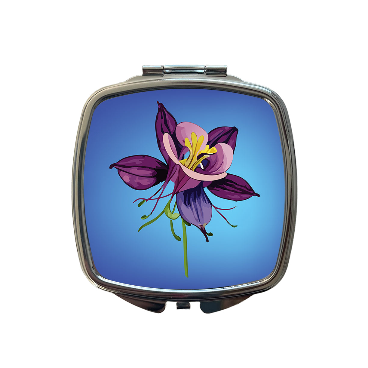 Columbine Flower Watercolor Purple Small Travel Purse Handbag Pocket Makeup Compact Mirror