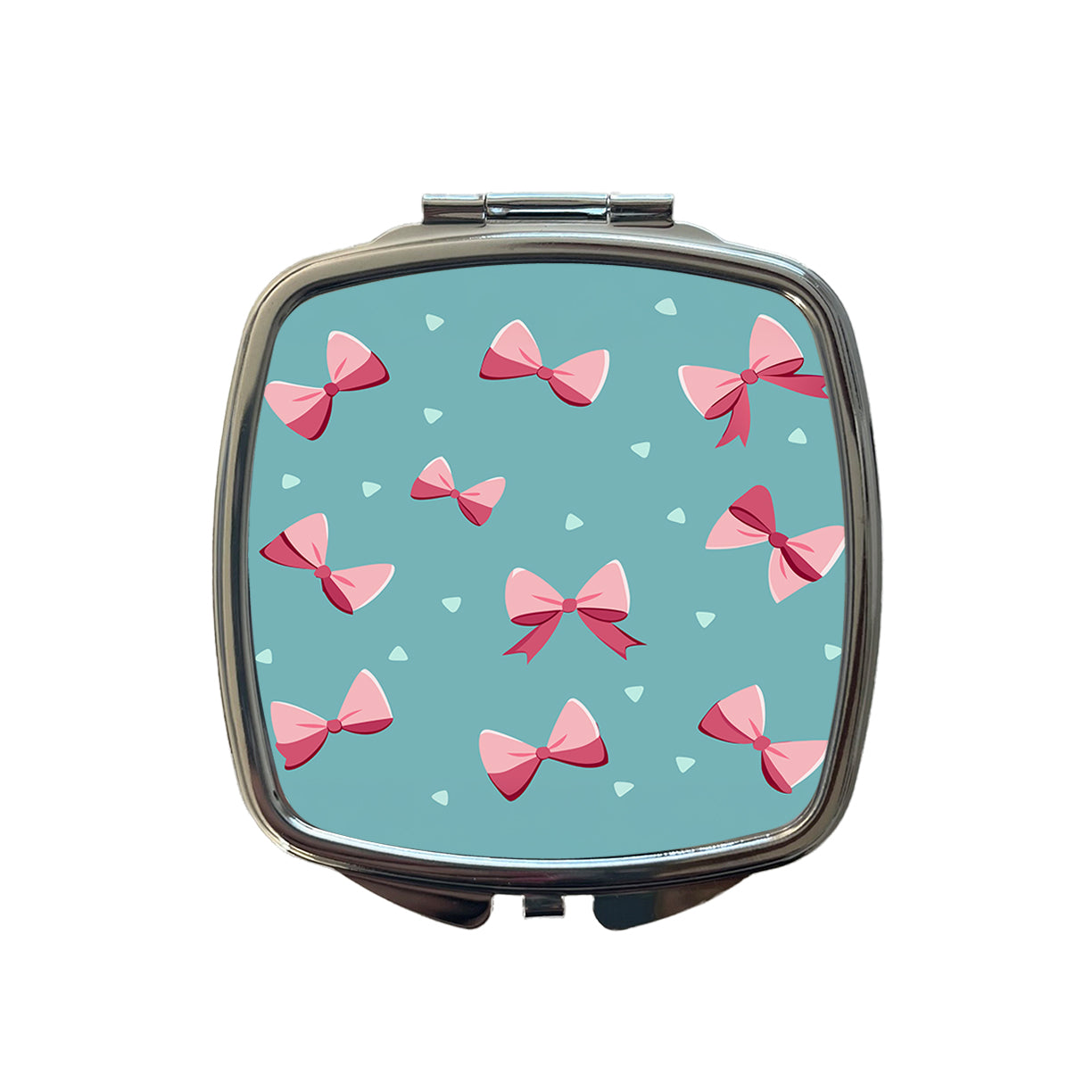 Coquette Pink Bows Scattered Small Travel Purse Handbag Pocket Makeup Compact Mirror