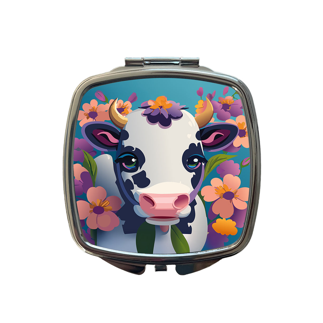 Cow with Flowers Small Travel Purse Handbag Pocket Makeup Compact Mirror