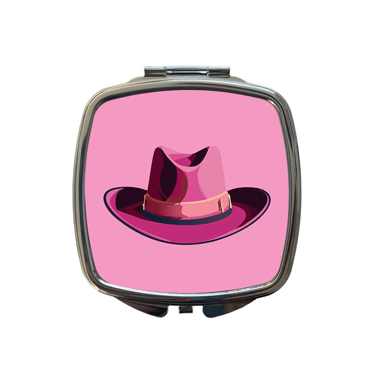 Cowgirl Hat Pink Western Country Small Travel Purse Handbag Pocket Makeup Compact Mirror