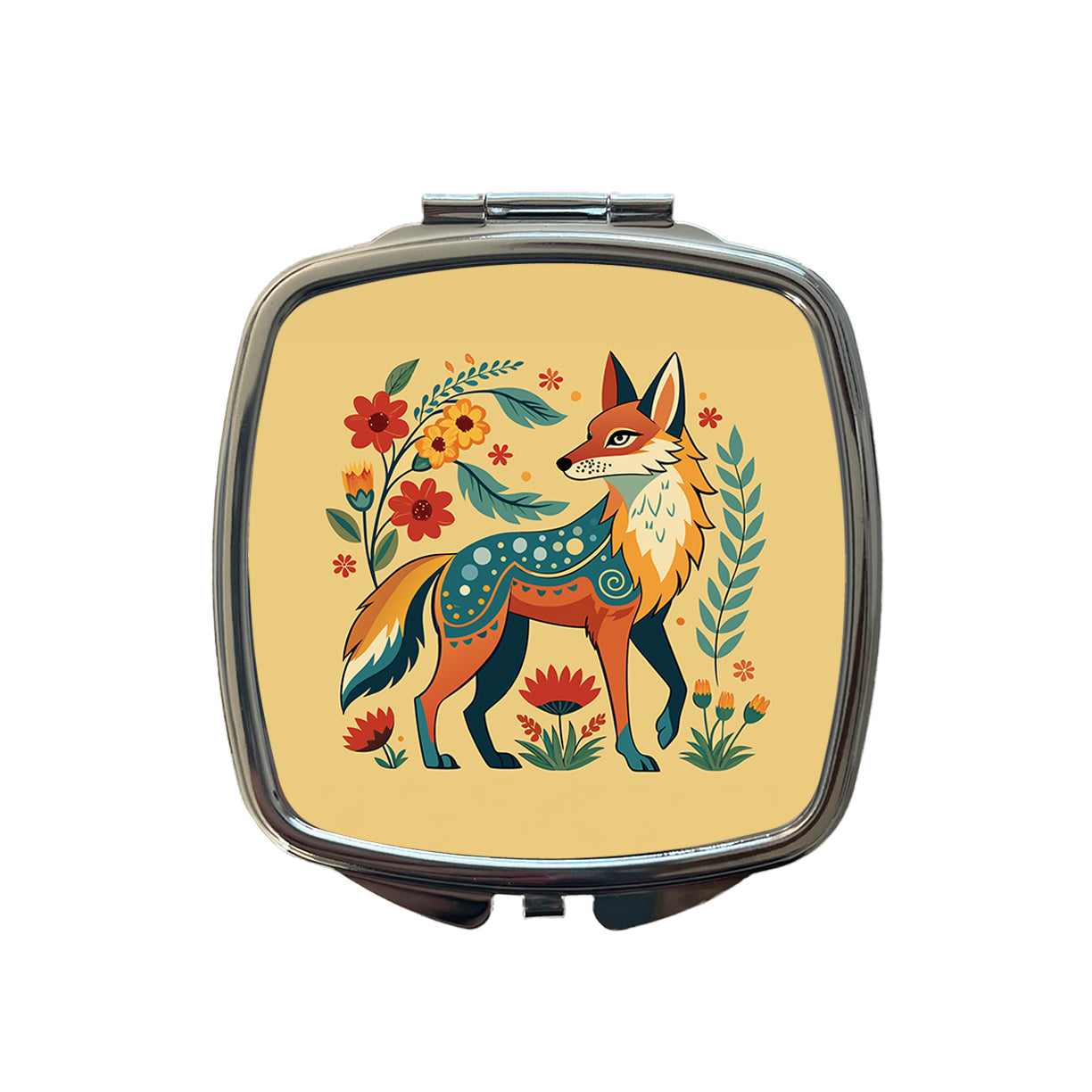 Coyote Floral Flowers Small Travel Purse Handbag Pocket Makeup Compact Mirror